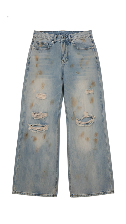 RIPPED STAINED DENIMS